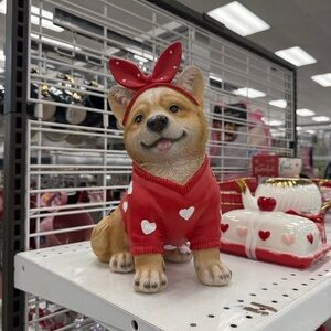 Adorable Red Corgi Figurine with Hearts